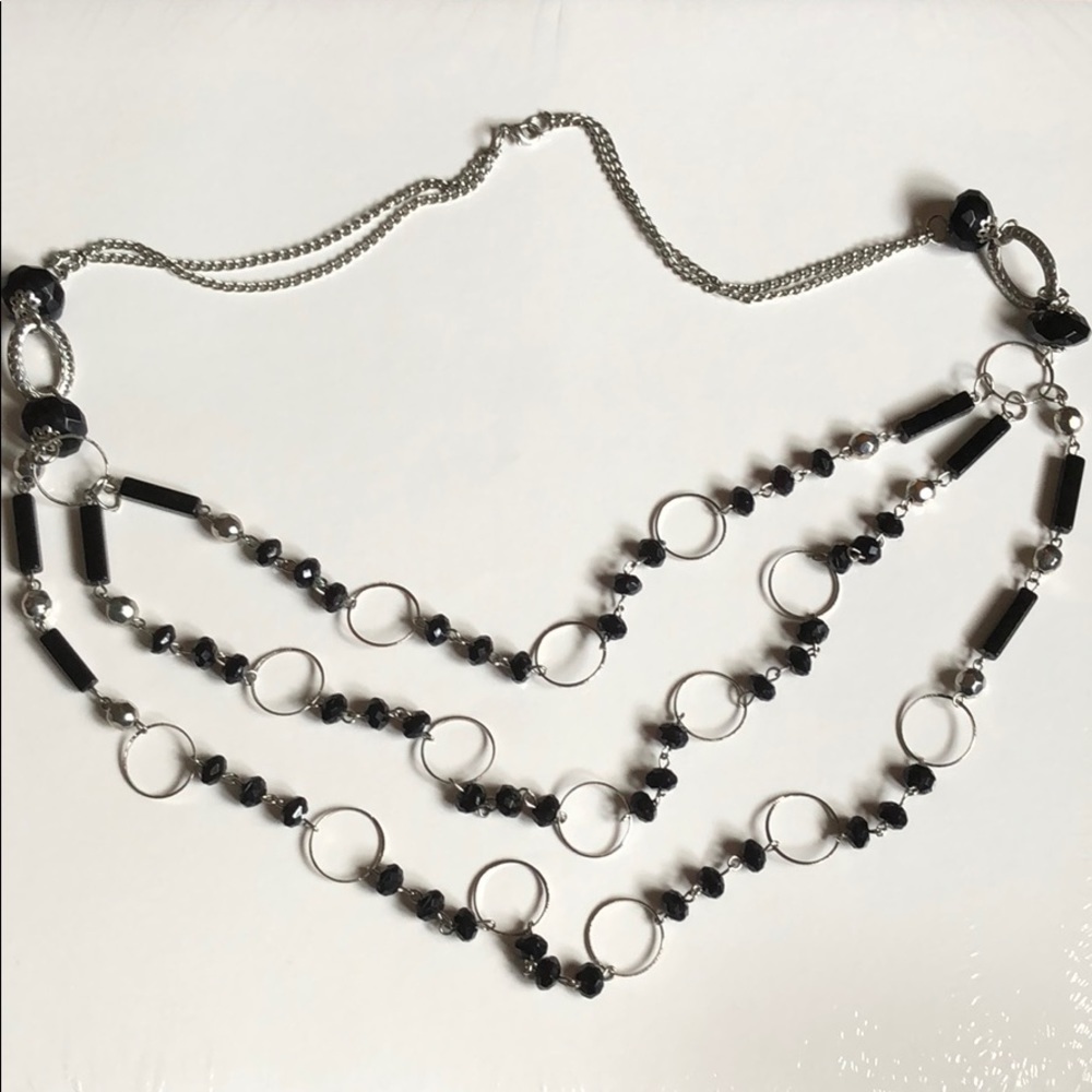 3 layer black and silver necklace